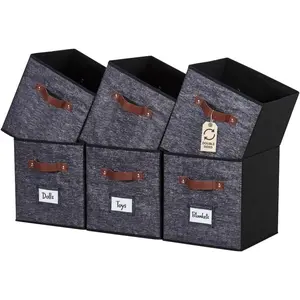 Storage Bins, Cube Storage Bin with Labels, Fabric Storage Cubes for Shelves (10.5" x 11" / 6pcs, Black Pattern)