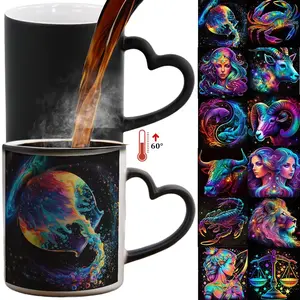 1pc Twelve Zodiac Signs Magic Color-Changing Mug with Heart-Shaped Handle & 12 Constellation Design - Temperature-Sensitive Cup, Drinkware, Coffee Mug, Coffee Mugs
