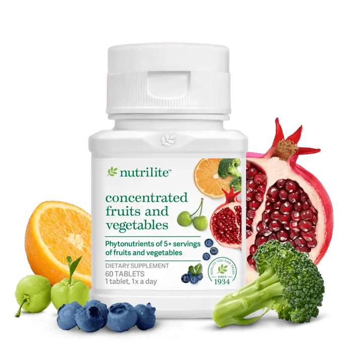 Amway Nutrilite Concentrated Fruits & Vegetables 60 Tablets | Plant-Based Phytonutrient Blend | Fruit & Vegetable Concentrates | Plant Nutrients | 60 Tablets | Nutrilite Concentrated Fruits & Vegetables | Original Formula for Adults | Plant-Based Formula.