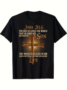 John 3:16 Verse T-Shirt for Men & Women - Faith Apparel with John 3:16 Scripture Print, 220GSM Pure Cotton Round Neck Casual Tee, Unisex Religious Gift Idea for Church & Casual Attire