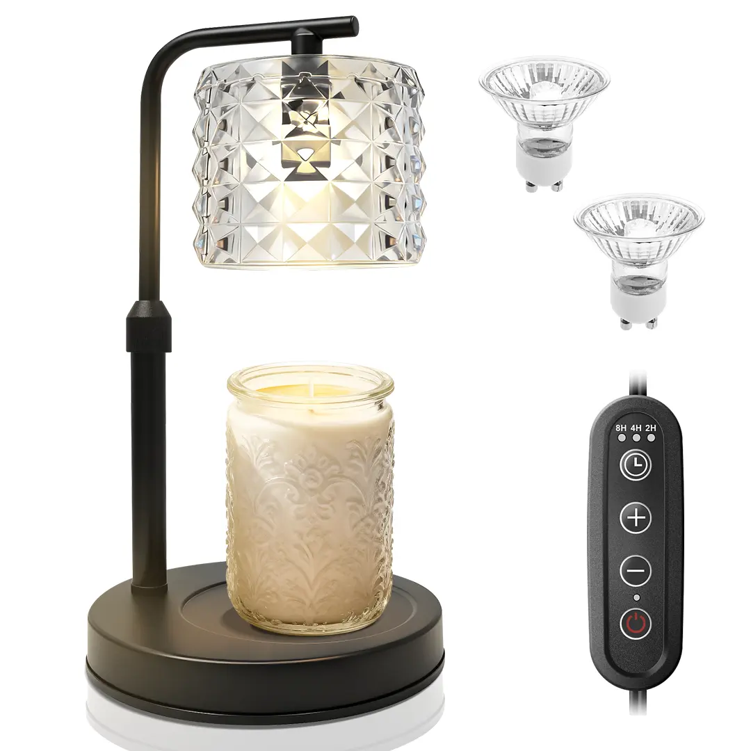Vintage Glass Candle Warmer Lamp with Timer - Decorative Metal Universal Candle Burner, Indoor Household Home Decor for Housewarming, Bedroom Gift for Women