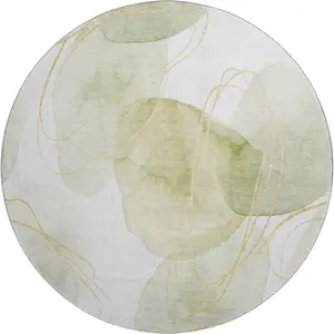 HomeRoots 648421 8 ft. Green, Gold & Ivory Abstract Washable Round Area Rug with UV Protection