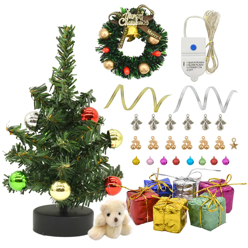 iLAND Dollhouse Accessories Mini Christmas Tree with Lights 6 inch Dollhouse Christmas Decorations Cute Xmas Tree Doll House Miniature Decor 1/12 Scale Accessories for Doll House Furniture Lovely Gift