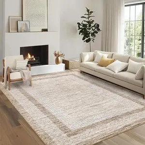 【GARVEE】Modern Distressed Geometric Area Rugs and Runners in Multiple Sizes and Colors (Brown, Green, Grey, Blue) - Soft Low-Pile, Washable, Non-Slip, Non-Shedding Floor Carpets for Indoor Living Rooms, Bedrooms, Kitchens, and Offices