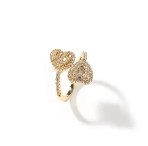 DOUBLE HEARTS ADJUSTABLE RING 18KT GOLD PLATED