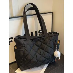 Women's Large Capacity Tote Bag with Pendant and Multiple Pockets, Suitable for Teen Girls and College Students - Solid Color Rhinestone Lattice Stitching(Sheet)