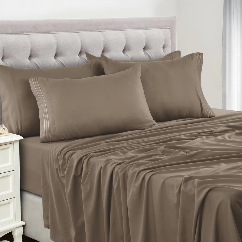 LUX DECOR 6-Pc Paisley & Solid Embroidered Bed Set- King Bed Sheet & Pillowcases - Upto 16" Deep Pocket Hotel Luxury Cozy Polyester Queen Sheets- Decorative Bedsheet Sets-Breathable Durable Sheets