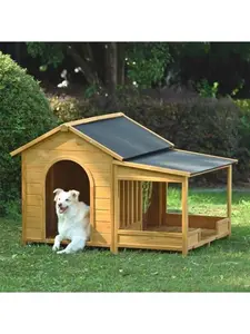 60.2 Large Wooden Dog House With Porch, Cabin Style Dog Crate With Asphalt Roof And Elevated Floor, Dog Kennel With Side Window And Doors, Perfect For Medium & Large Dogs, Nature
