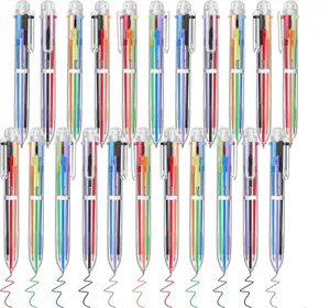 22 pcs 6-in-1 multi-color ballpoint pen, transparent pen holder push type color pen set, suitable for students, office, bookkeeping&note taking