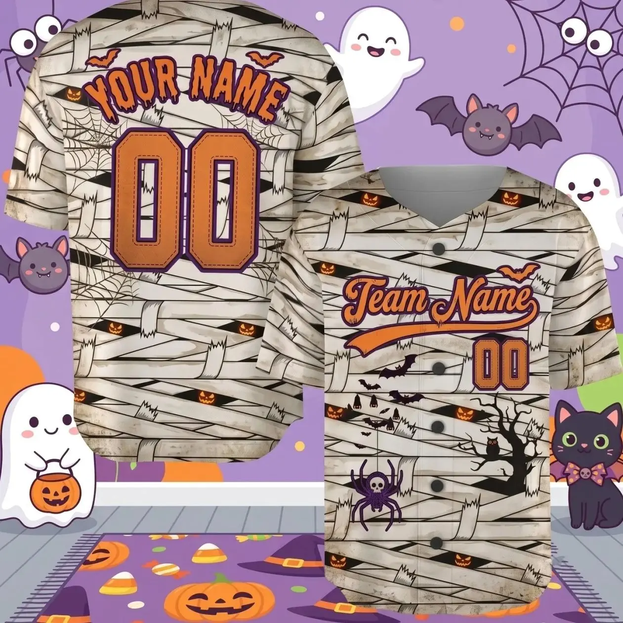 Personalized Halloween Baseball Jersey, Funny Spooky Jersey, Halloween Jersey Shirt, Halloween Gift, Halloween Matching shirt U6W