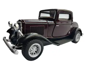 KINSMART 1932 Ford 3-Window Coupe Die-Cast Model Toy Car 1:34 Scale Burgundy Color with Detailed Design Openable Doors Pull Back Action for Collectors
