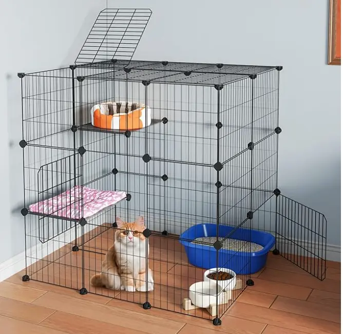 3-Tier Cat Cages,Enclosure DIY Cat Playpen Catio Detachable Metal Wire Kennels Cats Crate Large Extra Exercise Place Ideal for 1 Cat,35.4 Inches