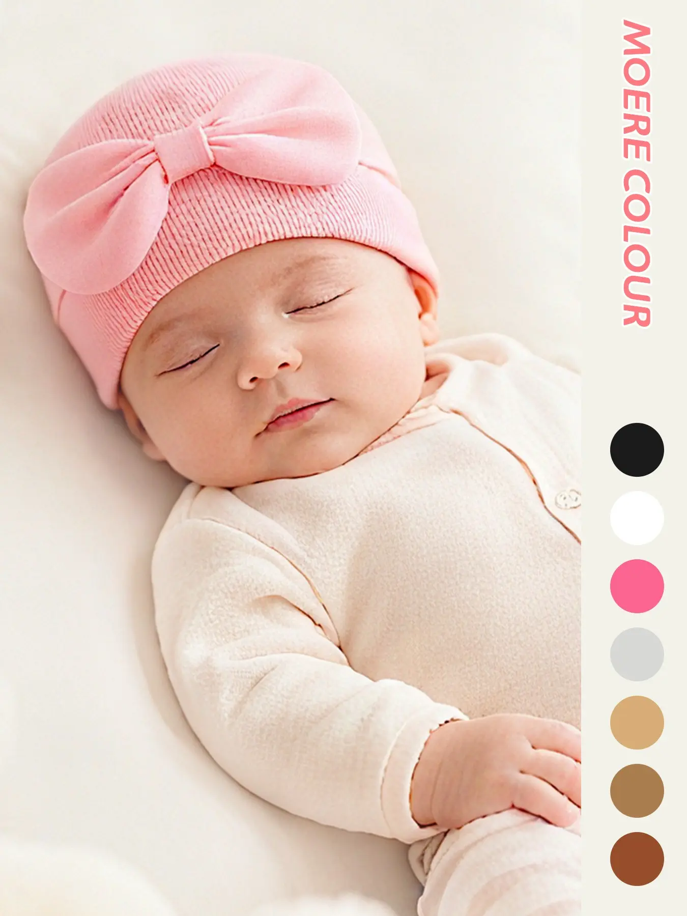 1 Newborn Beanie with Bow Decor, Stylish Cute Hospital Hat for Baby Girls, Soft, Comfortable & Breathable, Perfect for Gifting, Daily Matching & Photo Shoots