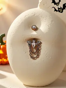 Punk Dark Heart Artificial Zircon Bat Chain Belly Ring, Halloween Navel Piercing Jewelry for Women, Body Piercings Accessories