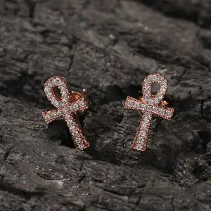 Ankh Cross Earrings for Men Women, Cubic Zirconia Cross Hoop Stud Earrings for Men Multicolored