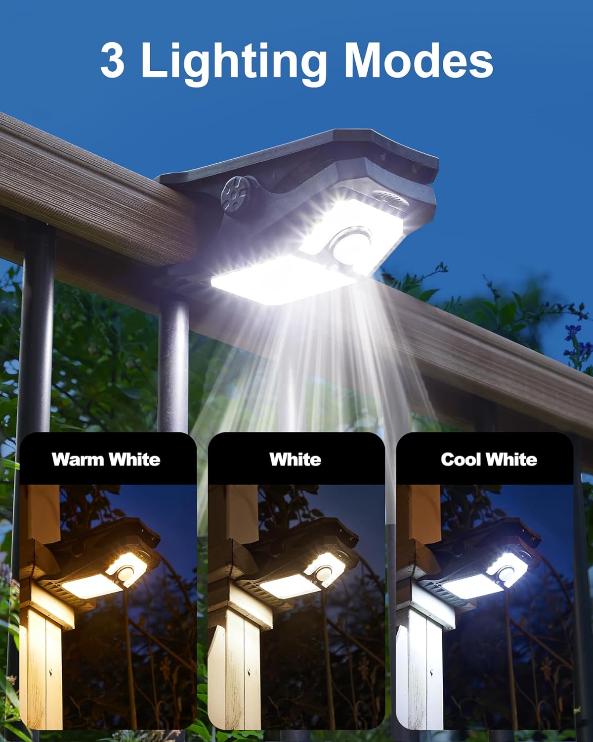 Solar Outdoor Clip-on Motion Sensor Light 3 Modes, 3 Mounting Ways IP65 Waterproof Security Light, for Chain Link Fence Camping G