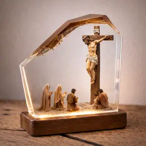 Jesus Cross Resin Lamp, Christian LED Night Light, Crucifix Religious Decor Light, Faith Home Decoration, Spiritual Gift