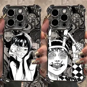 Junji Ito Terror Horror Plating Case For iPhone 17 17Air 16 15 14 13 12 11 Pro Max Plus Anti-Fall Airabag Back Cover Christmas gift
