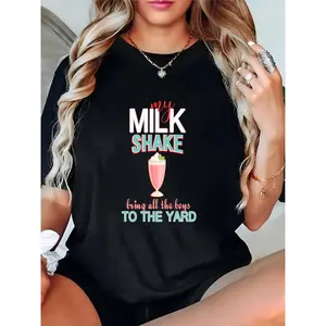 Women's Milkshake Graphic T-Shirt, "My Milkshake Bring All The Boys To The Yard" Casual Daily Party Summer Tee