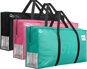 3-Pack 67L Heavy-Duty Moving Bags, Waterproof Storage Totes with Reinforced Zippers & Handles