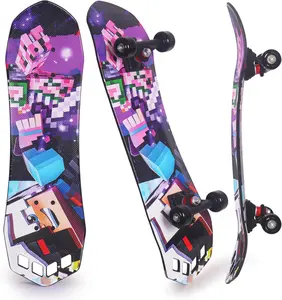 27 Inch Complete Skateboard for Kids Teens Boys Girls Beginners, Plastic Deck Skate Board with ABEC-7 Bearings for Outdoor Sports