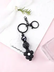 Polka Dot Flower Beaded Keychain, Sparkling Crystal Bead Pendant, Cute Bag Charm, Car Key Accessory, Gift for Girls, Birthday Present, Holiday Gift, Floral Pattern Keychain