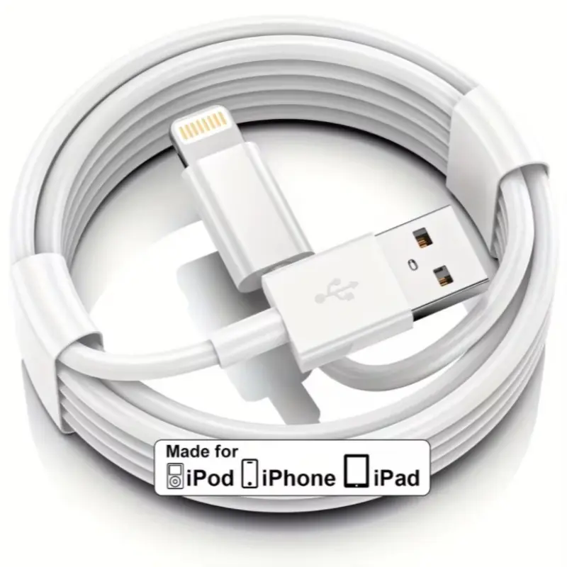 Certified Lightning to USB Charging Cable, Compatible with iPhone 15/12/11/pro/max/XR/XS Max/8/7/6/5s/se, PVC Flat Design, Fast Charging Supported, Fast Charge