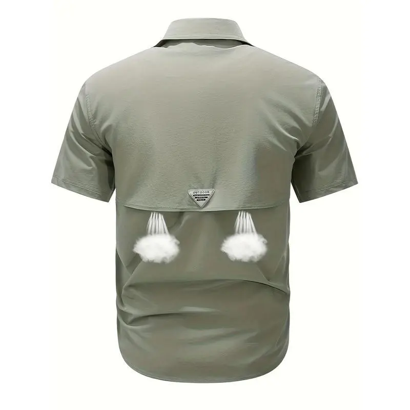 2025Breathable Stretch Nylon 92% Spandex 8% Blend Short Sleeve Shirt - Men'S Summer Casual Cargo, Lapel Collar, Single Breasted, Woven Menswear Tops 2025Breathable Stretch Nylon 92% Spandex 8% Blend Short Sleeve Shirt - Men'S Summer Casual Cargo, Lapel Collar, Single Breasted, Woven Menswear Tops