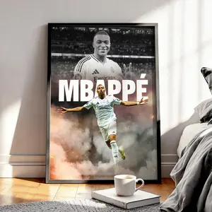 Kylian Mbappe Football Poster, RealMadrid Football Art Print, Super Start Wall Art, Home Decor