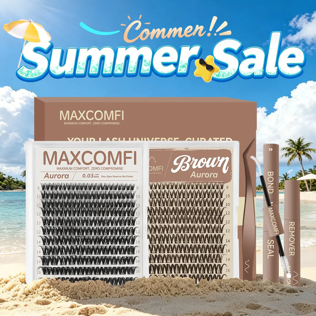 MaxComfi Aurora Cluster Lashes, Super Soft & Long-Lasting, DIY Application with Thin Band for a Natural Look, Beauty Products for Beginners,sunscreen