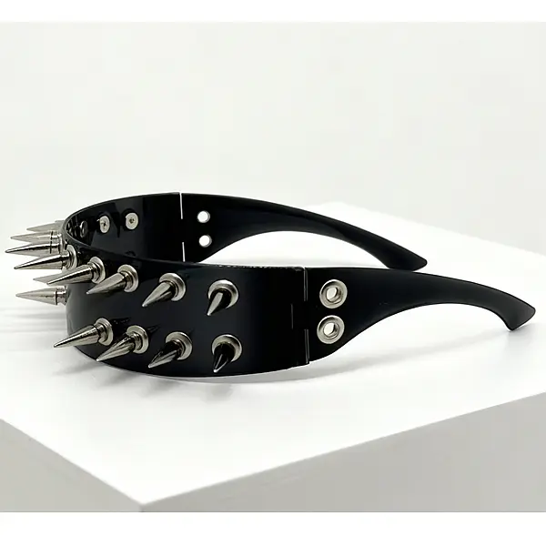 Unisex Gothic Spiked Rectangular Rimless Long Sunglasses - Trending Glasses, Polycarbonate, UV Protection, Punk Shade, Steampunk Alt Rockstar 2000 Cosplay Fashion Accessory