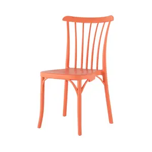 HomeRoots 22 in. Salmon Heavy Duty Plastic Armless Indoor Outdoor Stacking Dining Chairs - Set of 4 (Model 565182), Armless Chairs, Indoor Outdoor Furniture