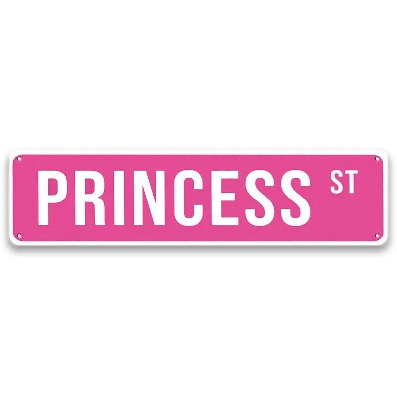 Lightweight Metal Princess Street Sign Wall Decal with Pre-Drilled Holes - Multicolor Tin Print Hanging Plaque, Girl Room Decor, Home Decor, Decoration