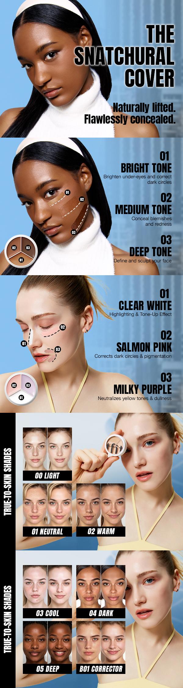[TFIT OFFICIAL] Cover Up Pro Concealer 15g / 0.52 oz, Korean Makeup, 3-Color Palette, Color Corrector, Full Coverage, Dark Circles, Correcting, Blemishes, Redness, Sweat-Proof, 12HR Longwear, Non-Cakey, 21 Shades