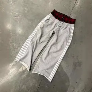 Casual Sports Pants Side Three Stripes Patchwork Plaid Comfortable Loose Wide-Leg Straight Sweatpants Street Fashion