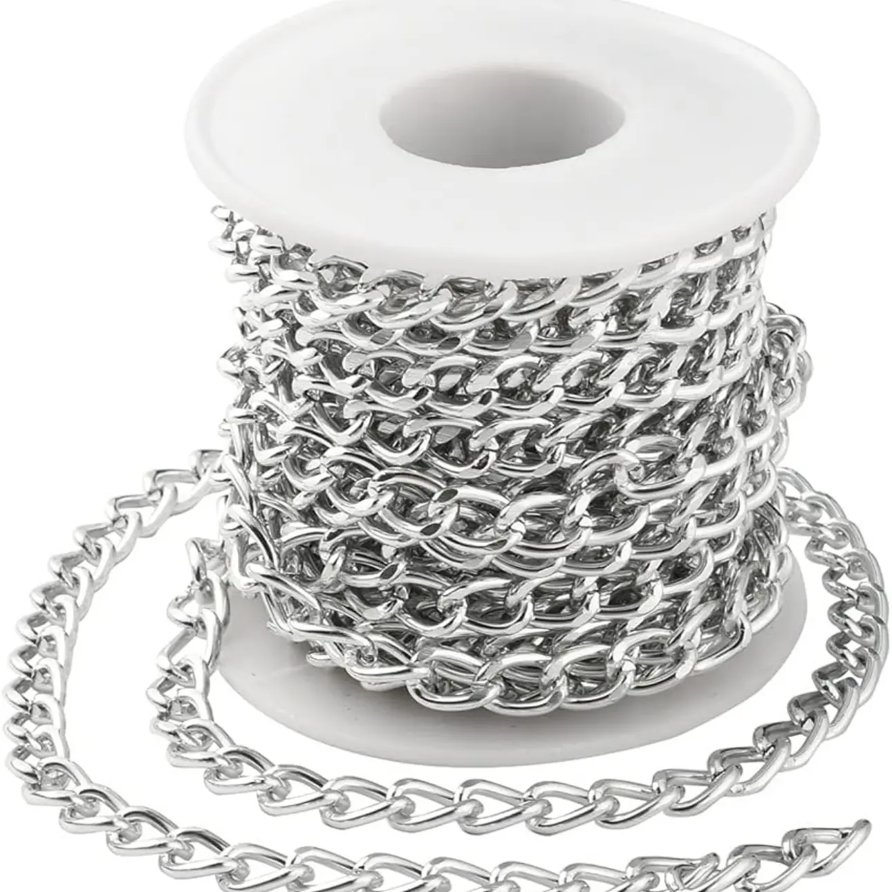 16.4 Feet Aluminum Curb Chains 10x6.5x1.8mm Twisted Links Cross Cable Chains Silver Plated with Spool for Pendant Necklace Jewelry Making, 10x6.5x1.8mm-Silver
