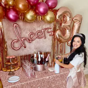 4 Pack Pink Rose Gold Tablecloths, 51x87'' Rose Gold Sequin Printed Plastic Table Cover, Rose Gold Glitter Birthday Background Decorations for Girls...