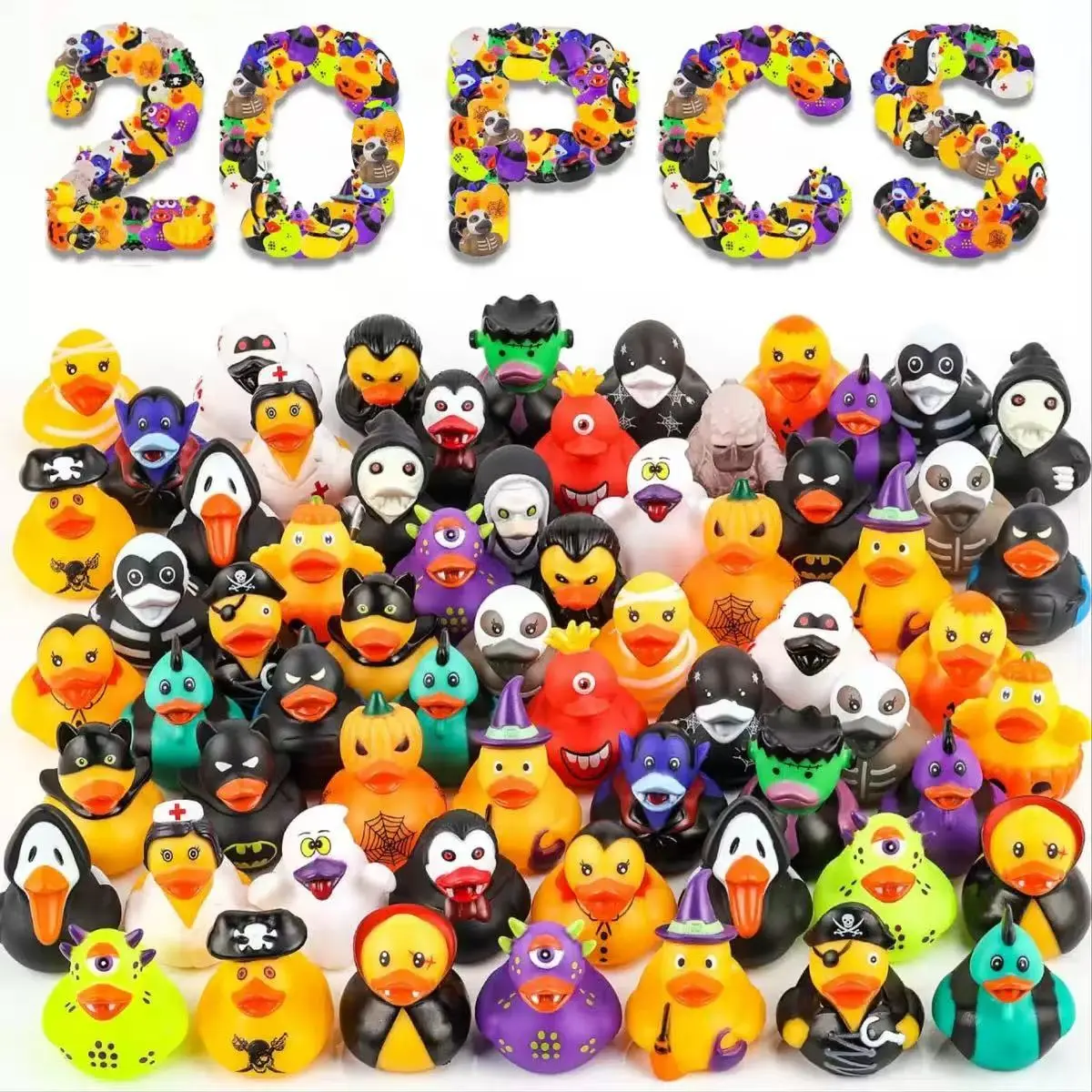 20pcs Halloween Duck Decorations, Random Style Car Ornament, Bath Toy, Rubber Duck Figurines, Perfect Gift for Kids and Friends