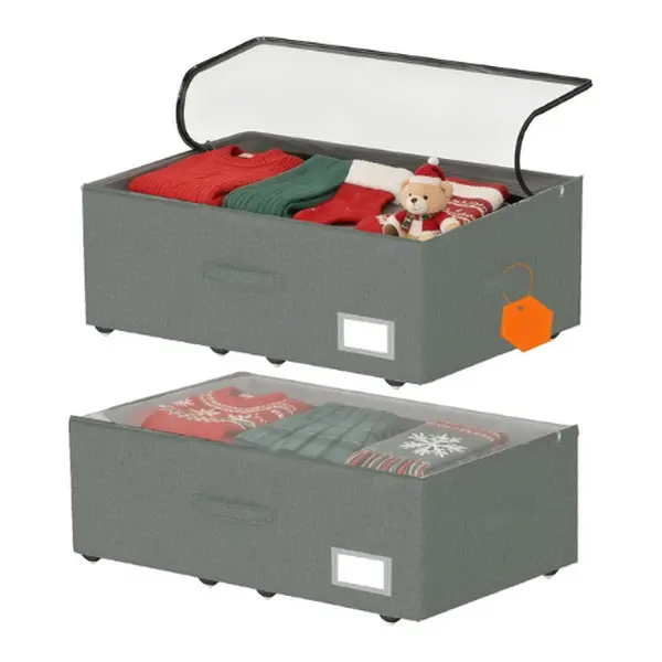 2-Pack Under Bed Storage Containers with Wheels, Rolling Underbed Storage Bins, 10" Height