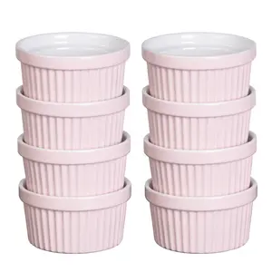 8 oz Ramekins Set of 8, Porcelain Souffle Dishes Creme Brulee Ramekins Bowl for Baking, Stackable,Pink