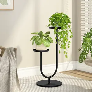 Bamworld Modern Plant Stand Indoor Tall, Corner Plant Stand for Indoor Plants, 2 Potted Black Planter Stand for Plants Display Living Room Decor（Black）