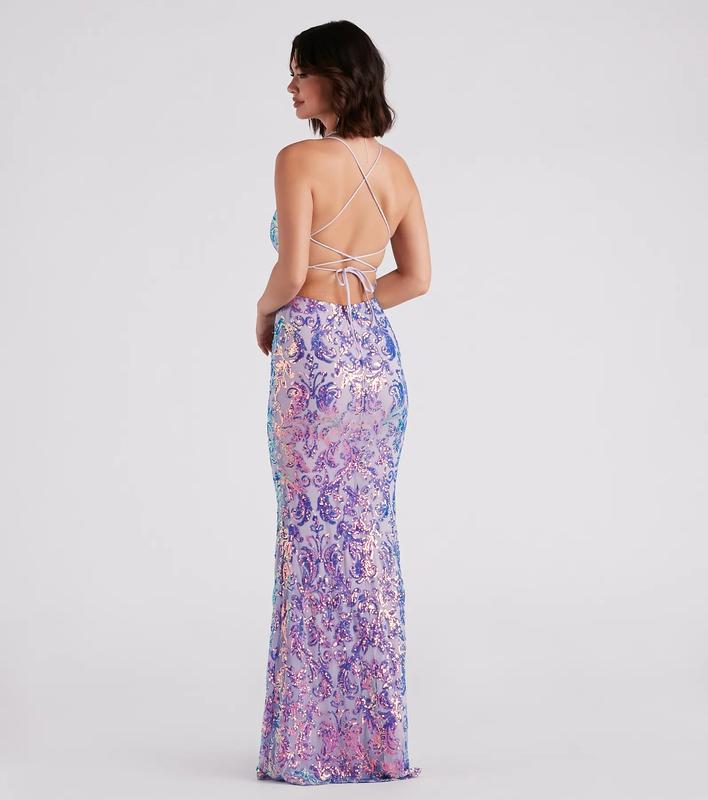 Taisia Formal Sequin Scroll Dress