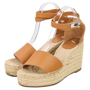 Pre-owned HERMÈS Calfskin Small Leather Goods Tipoli Leather Espadrille Sandals38