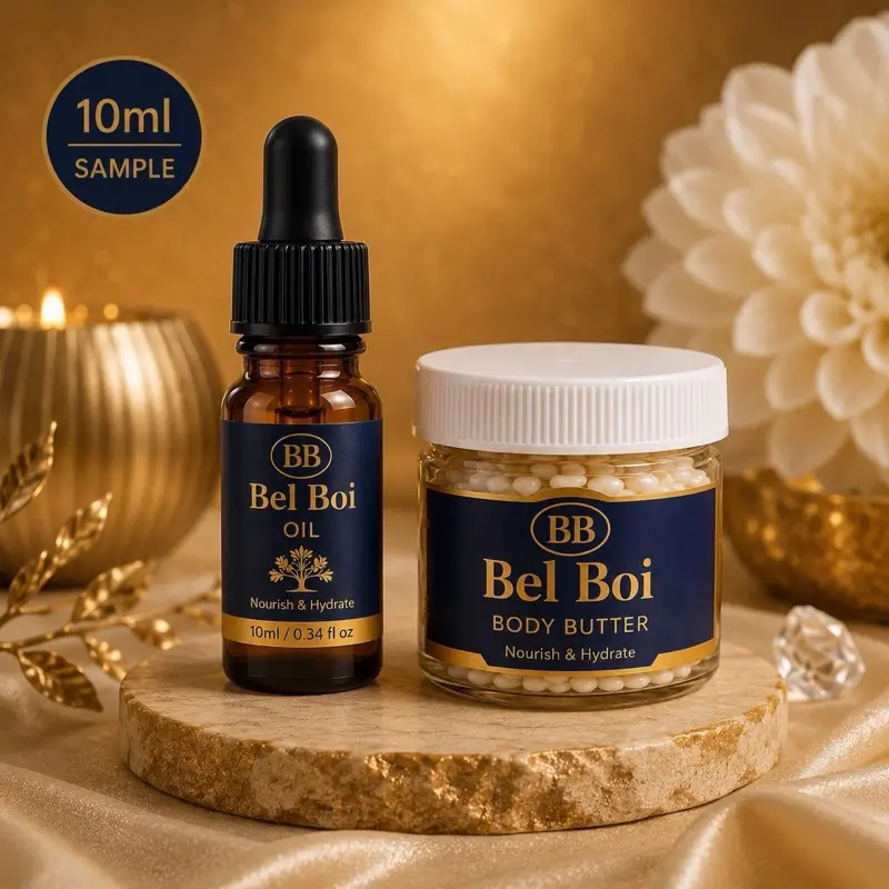 Sample BelBoi Oil & Body Butter Set of (2) - Nourishing Hydrating Skincare for Soft Smooth Skin Care Routine Saddlewood Belboi Formula