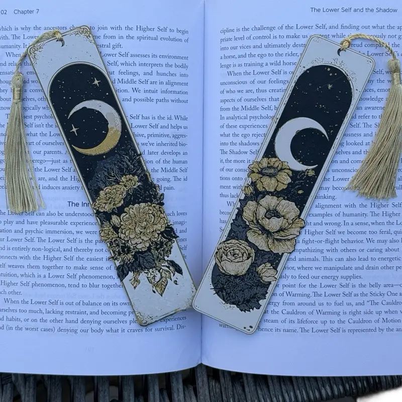 Dreamy Moons Bookmarks with Elegant Floral Design and Tassel Accents for Book Lovers