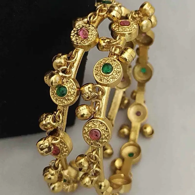 Heritage Bangles with Stones - Gold Color, Multicolor Stones, Elegant Design, Perfect for Any Occasion