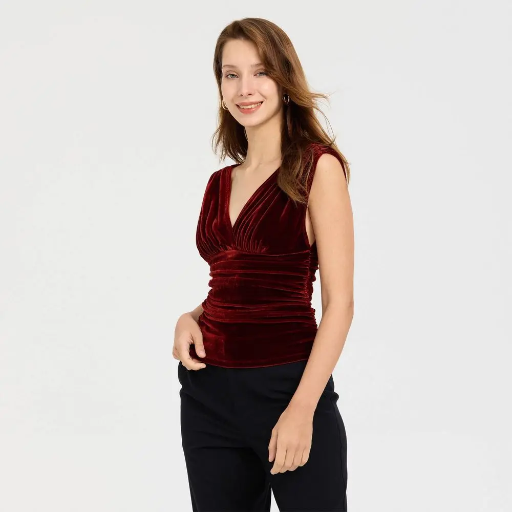 Women's Ruched Velvet Tank Top - A