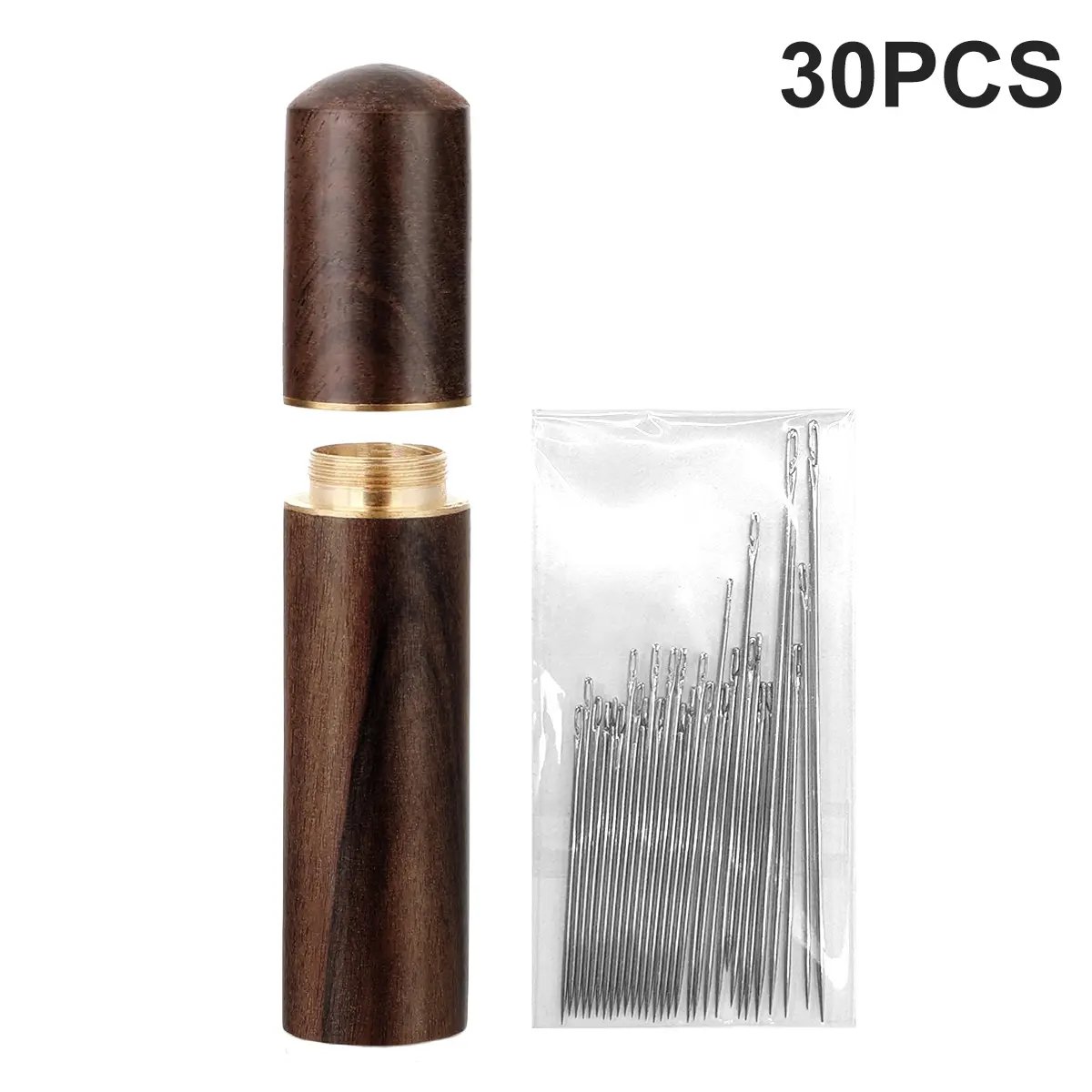30 Pcs Self-Threading Sewing Needles with Wooden Case, Side-Threading Hand Needles for Quick Mending, Sewing, Embroidery & DIY Crafts, Easy Threading Sewing Accessories