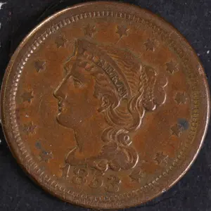 1853 Braided Hair Large Cent, Very Fine+ Circulated Coin, Store #14553