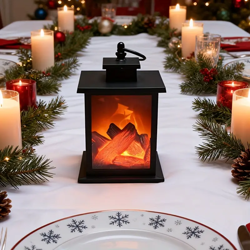 Portable LED Flame Stove Lantern - 1pc, 3*AA Battery Powered (Batteries Not Included), Desk Lamp, Decoration, Birthday Gift Ideas, Camping & Hiking Outdoor Light